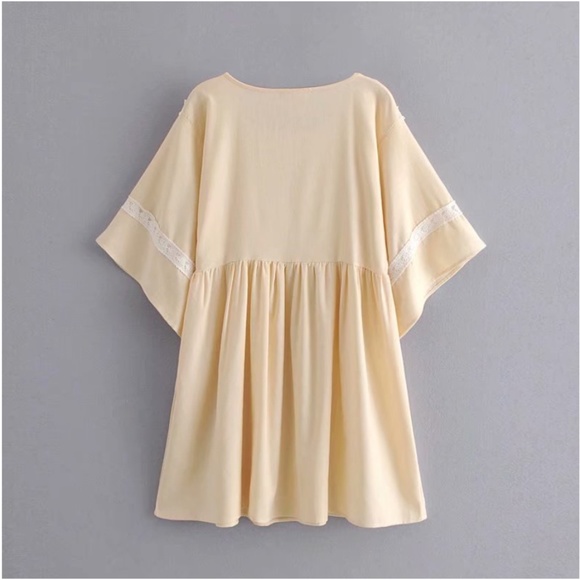 Beige Linen boho gypsy mini dress/tunic top - Picture 2 of 4